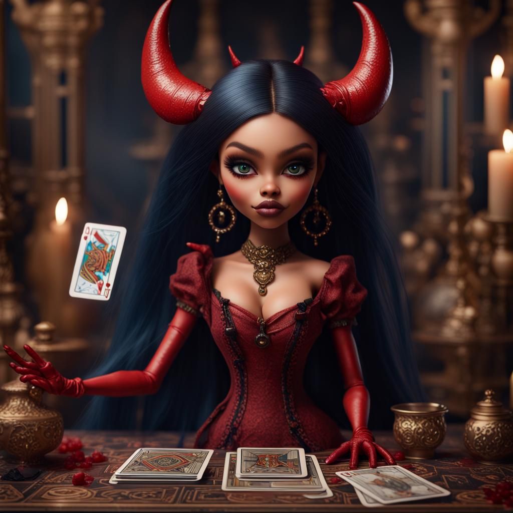 Hyperrealistic Bratz Dolls as Devil Tarot Card