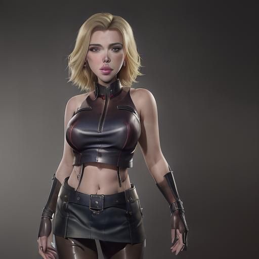 (Stunning girl SCARLETT JOHANSSON wearing leather clothes: 1...