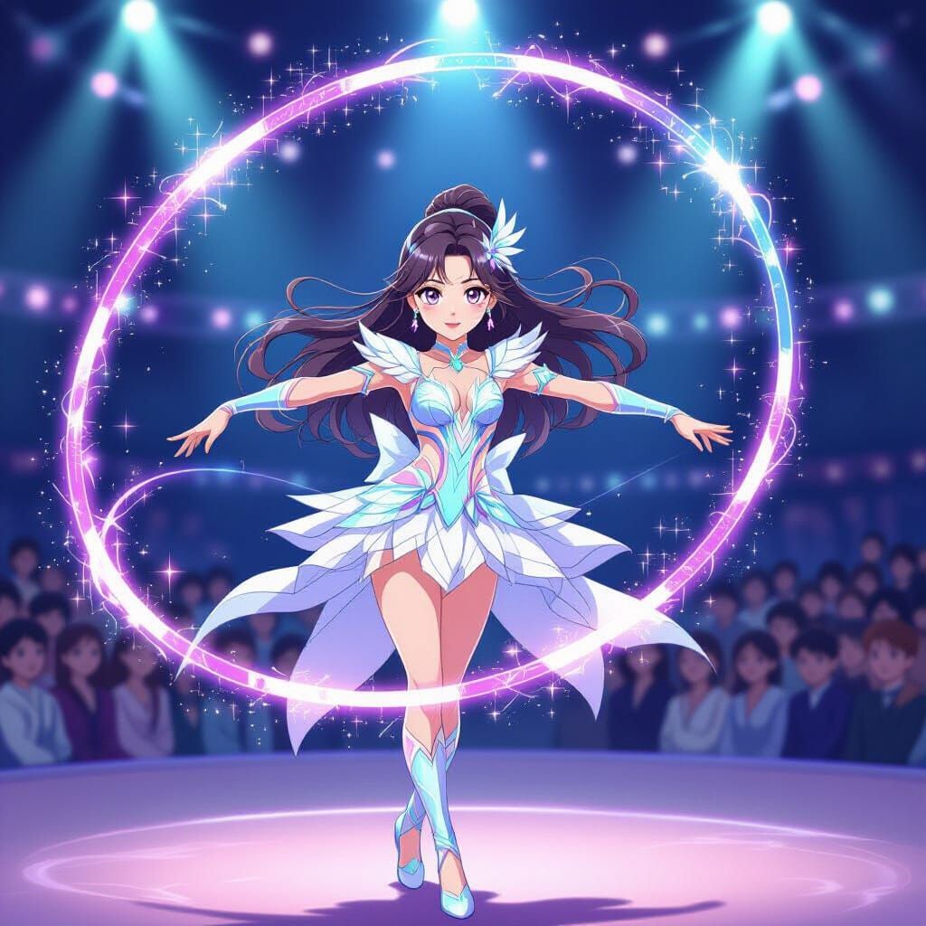 Magical Rhythmic Gymnastics Girl Performance in Anime Style