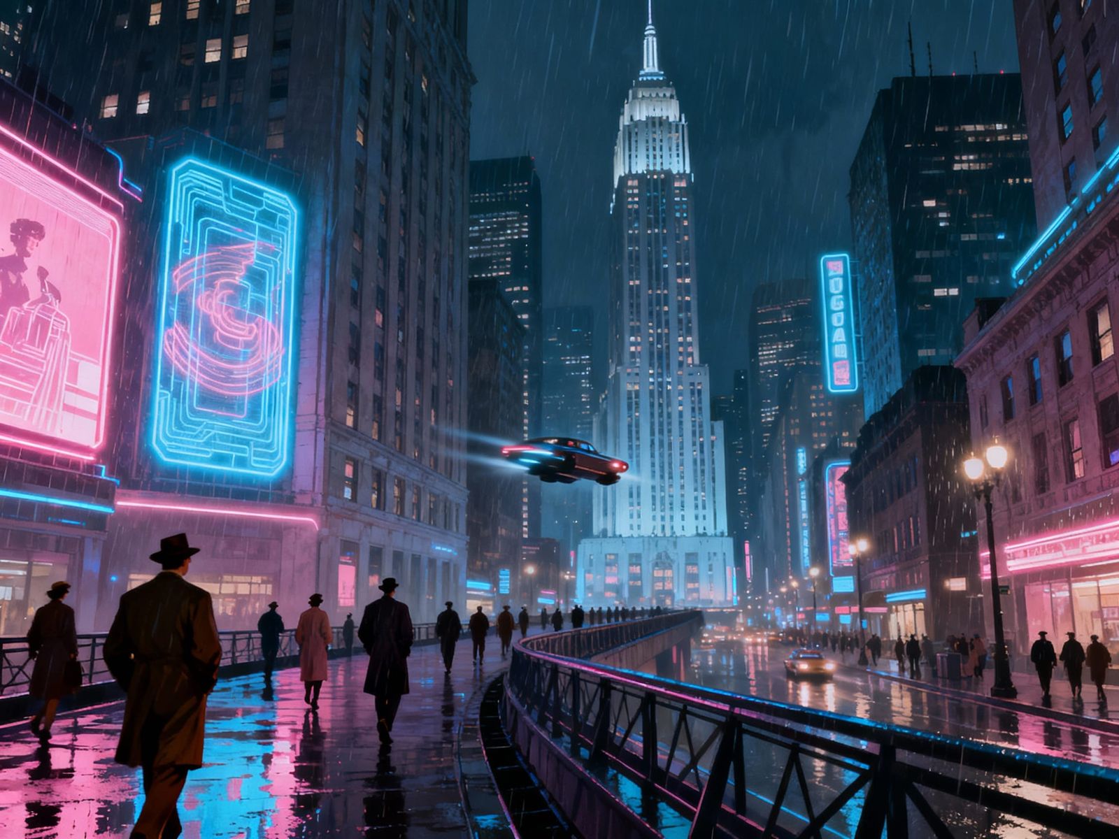 Retro-Futuristic City at Night with Neon Glow