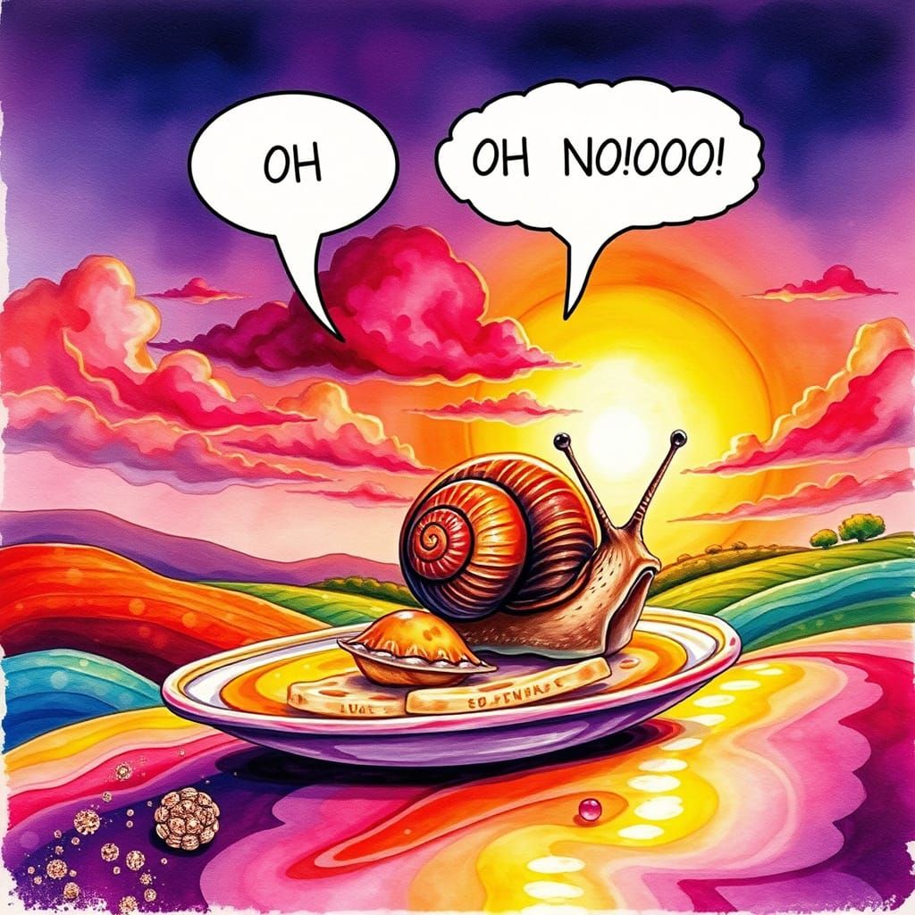 Snail's Shock: Escargot Surprise in Alcohol Ink Art