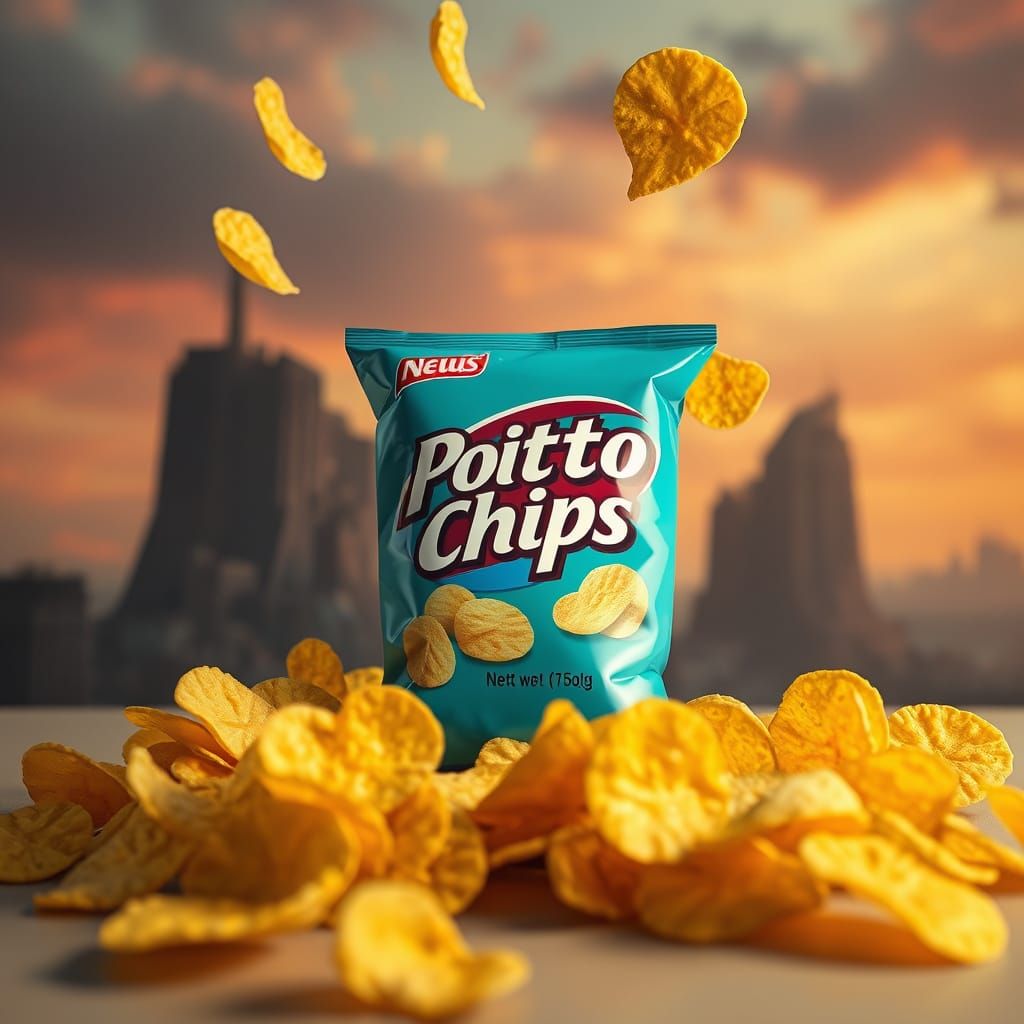 Dystopian Scene of Empty Potato Chips Bag