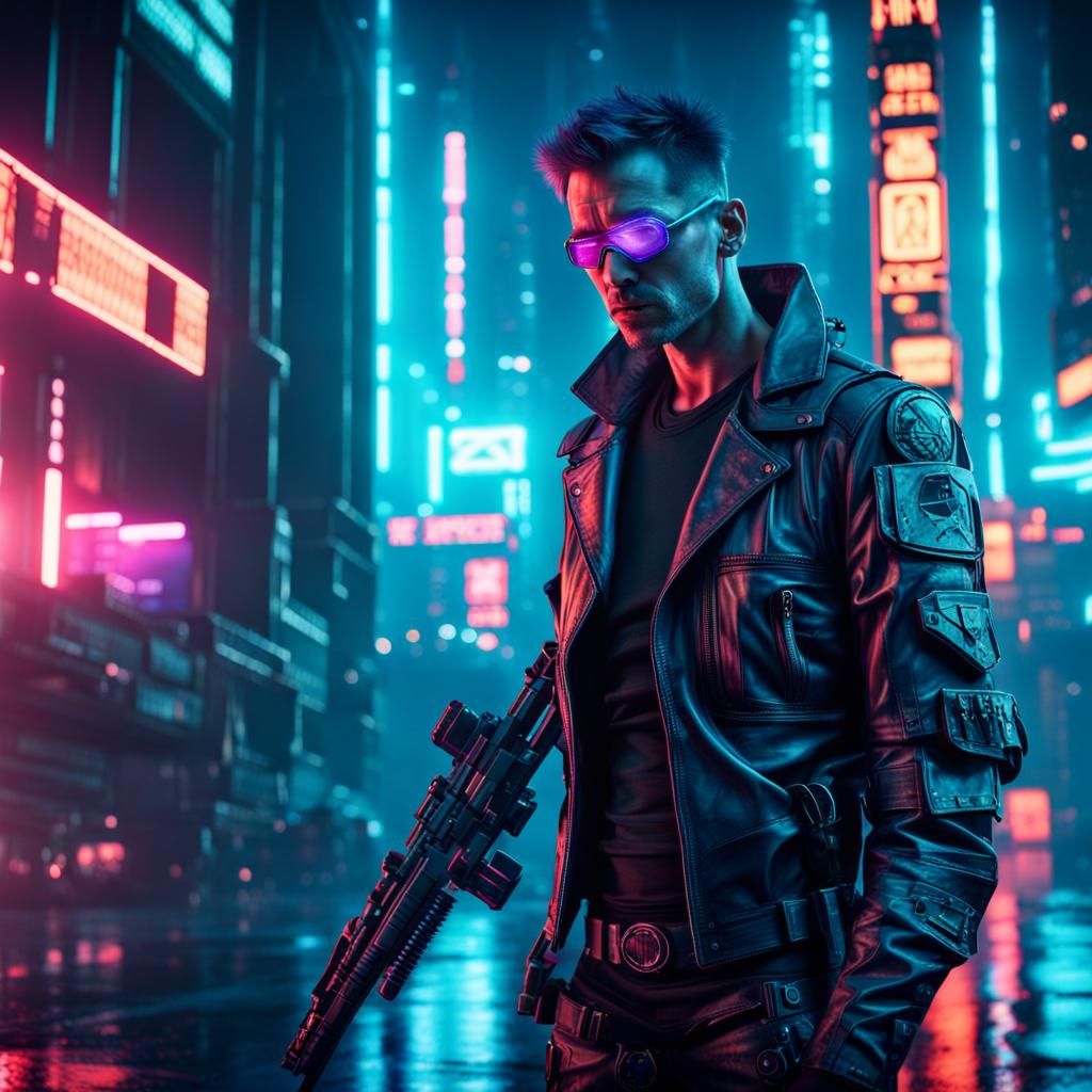 Cyberpunk Terminator in Moody Sci-Fi Landscape
