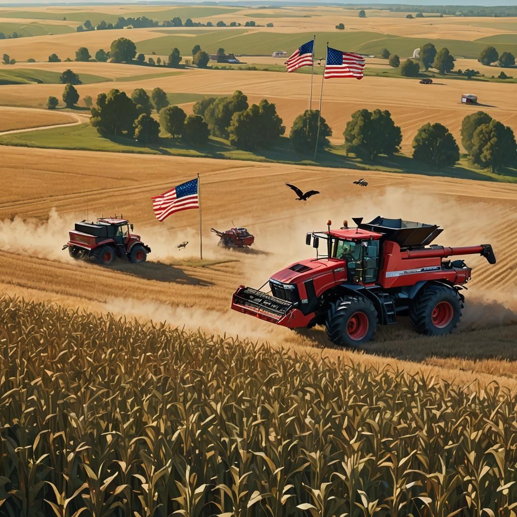 Case IH Combines with Eagles and Flags: Digital Painting