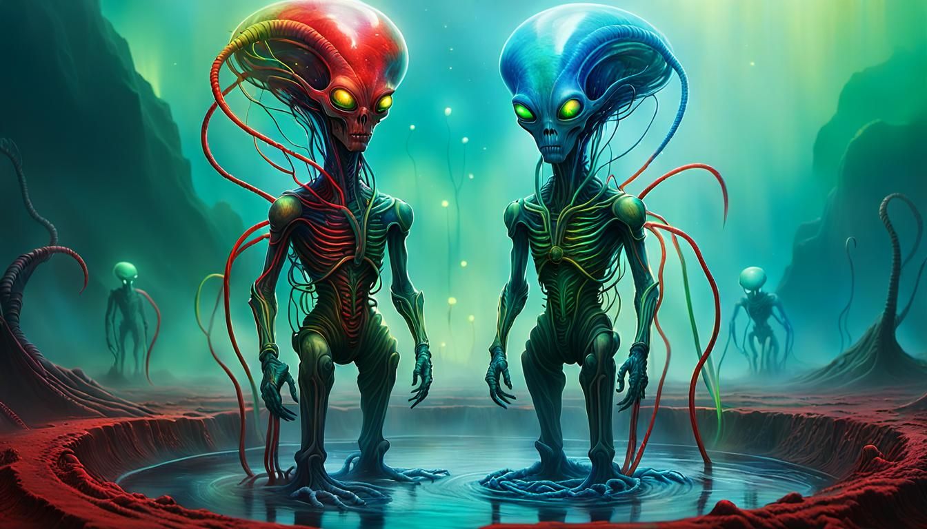 Androids Sharing Head: Surreal Biomechanical Digital Art