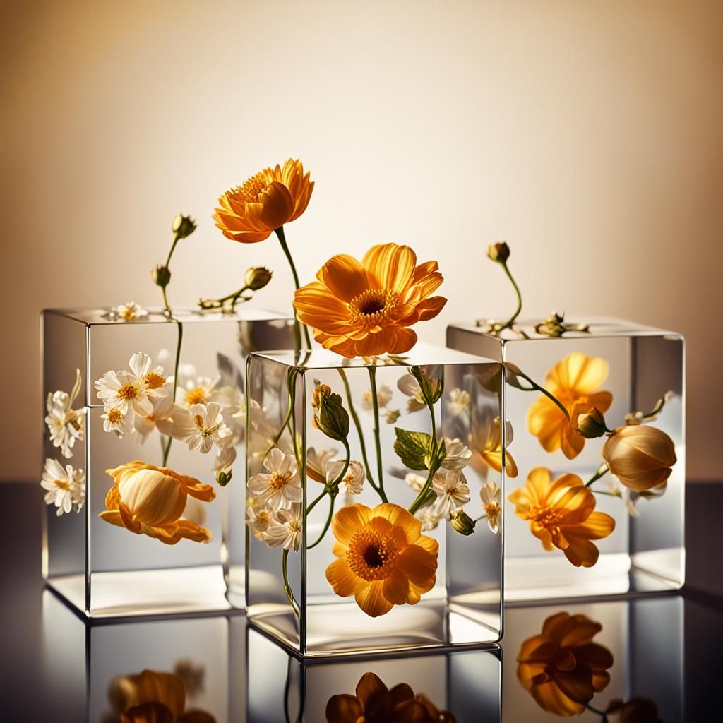 Flowers in Glass Cubes: Dutch Master Inspired Still Life