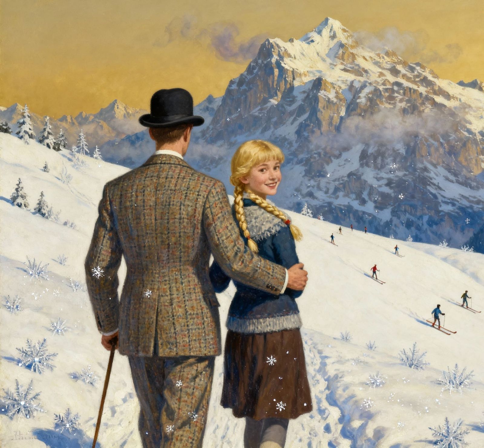 Whimsical Alpine Winter Scene in Surreal Style