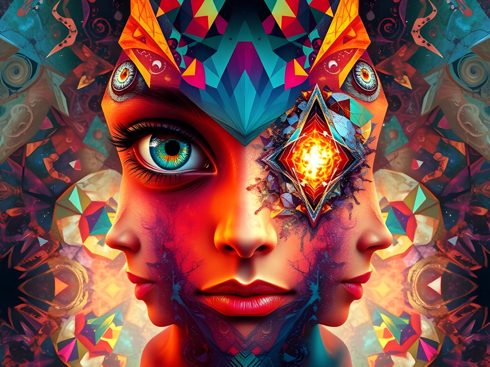 Vibrant Multidimensional Portraits in Psychedelic Style
