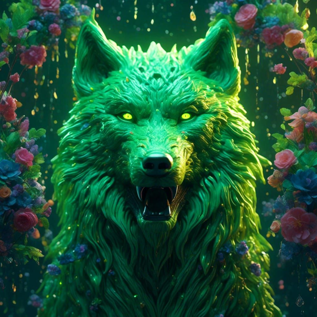 Neon Green Wolf in Detailed Matte Painting