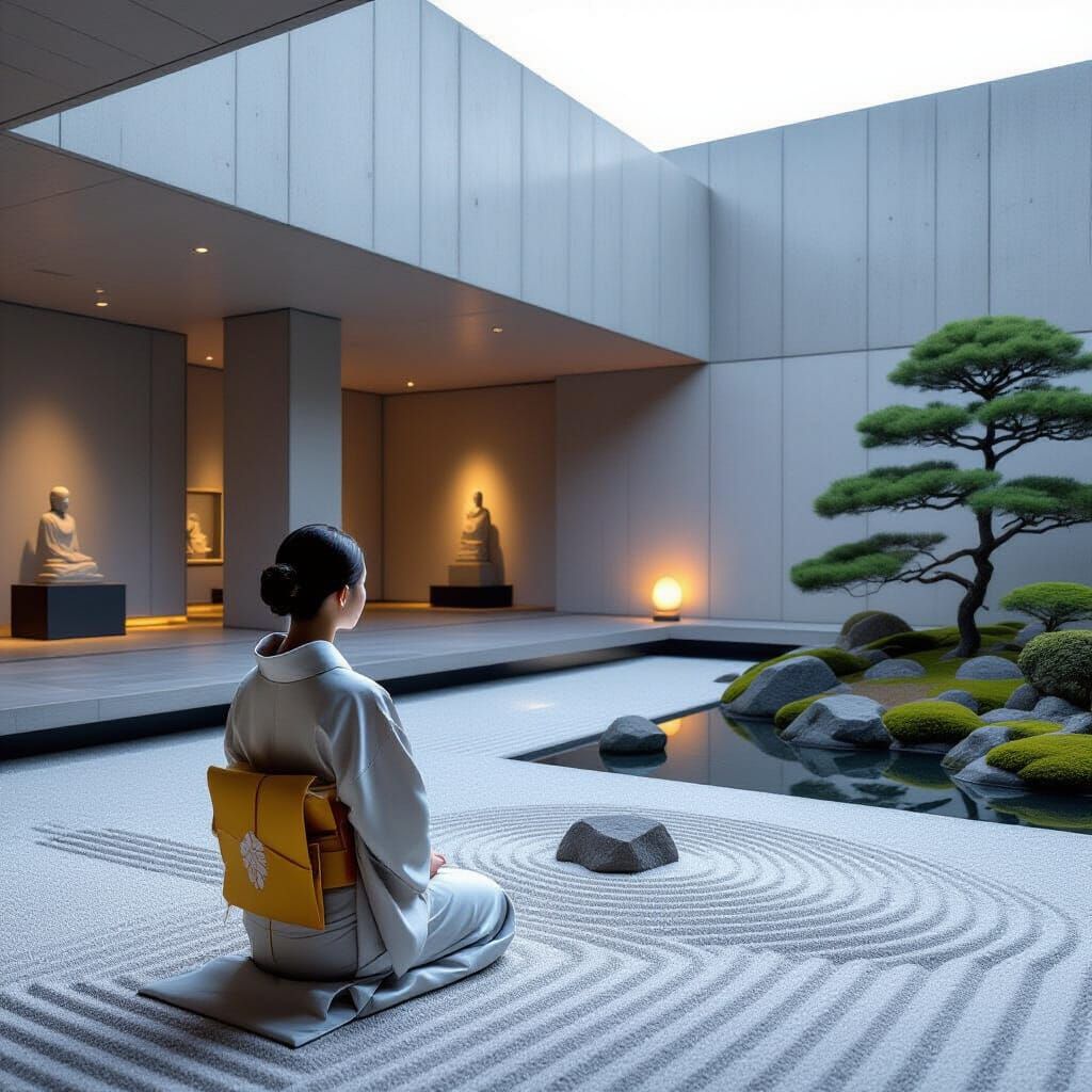 Zen Garden Contemplation in Minimalist Japanese Style