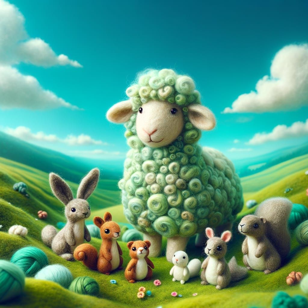 Felted Sheep and Friends in Colorful Meadow