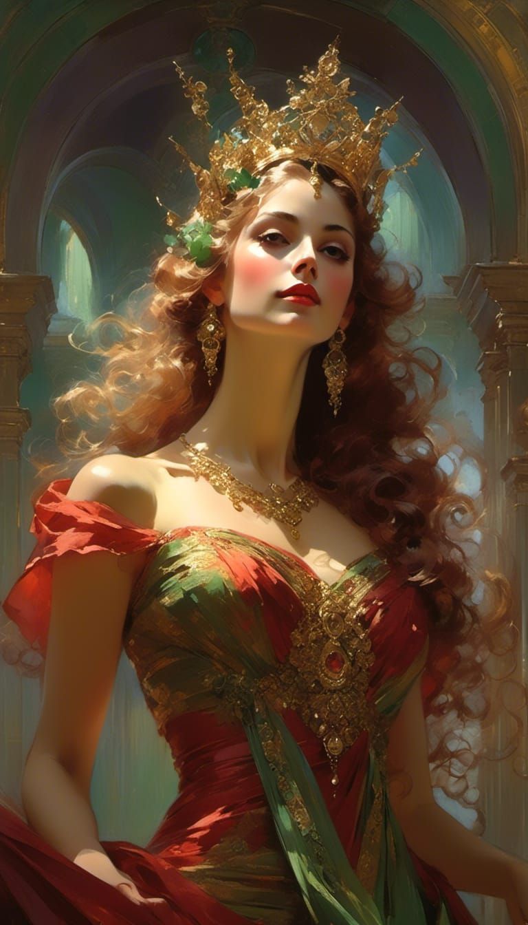 Fairy Queen in Green Saree, Victorian Style