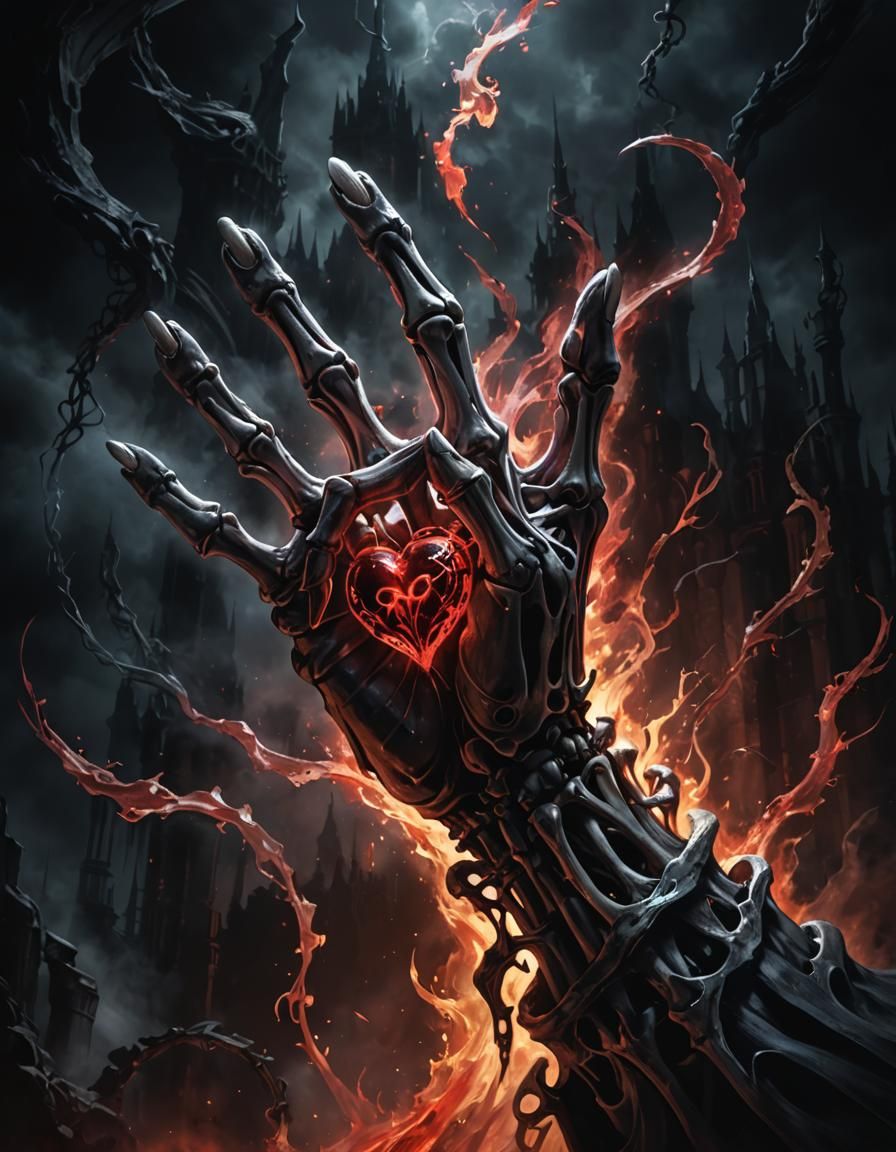 Mystical Skeletal Hand Casts Spell in Dark Fantasy Art