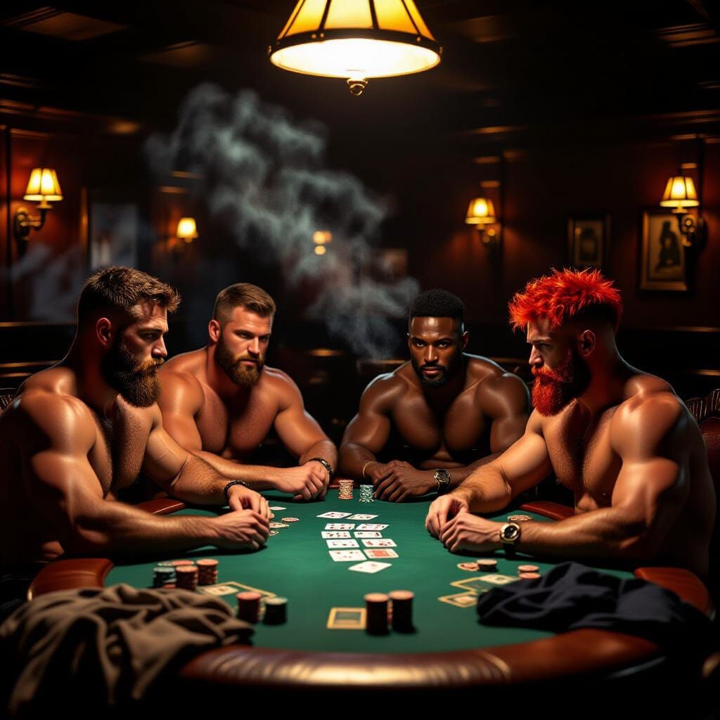 Intense Poker Game in a Smoky Bar