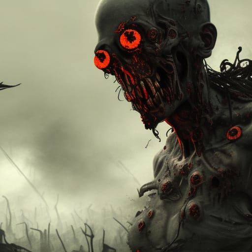 Zombie Figure with Psychological and Conflict Symbols