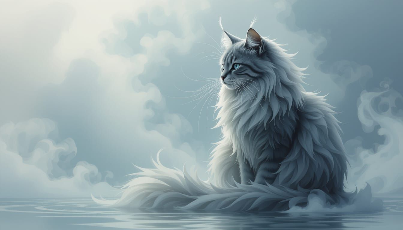 Ethereal Cat Made of Mist, Digital Art