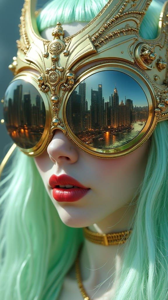 Cyberpunk Warrior-Muse with Golden Mech-Crown