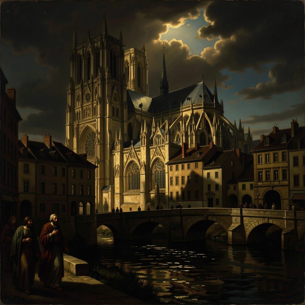 Limoges Cathedral at Dusk in Caravaggio Style