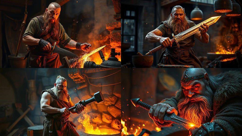 Dwarven Blacksmith Forging a Glowing Sword