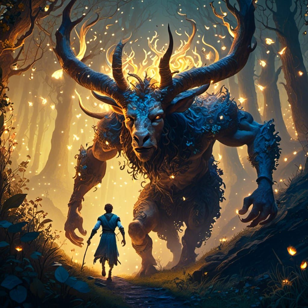 Gleeful Satyr Walking on Shadowy Hill