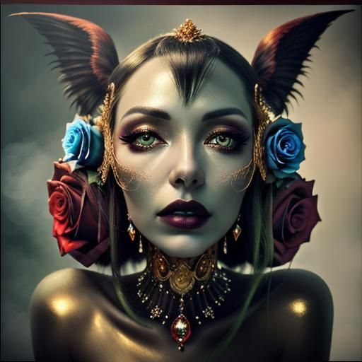 Woman in Punk Dress with Rose, Macro Photography