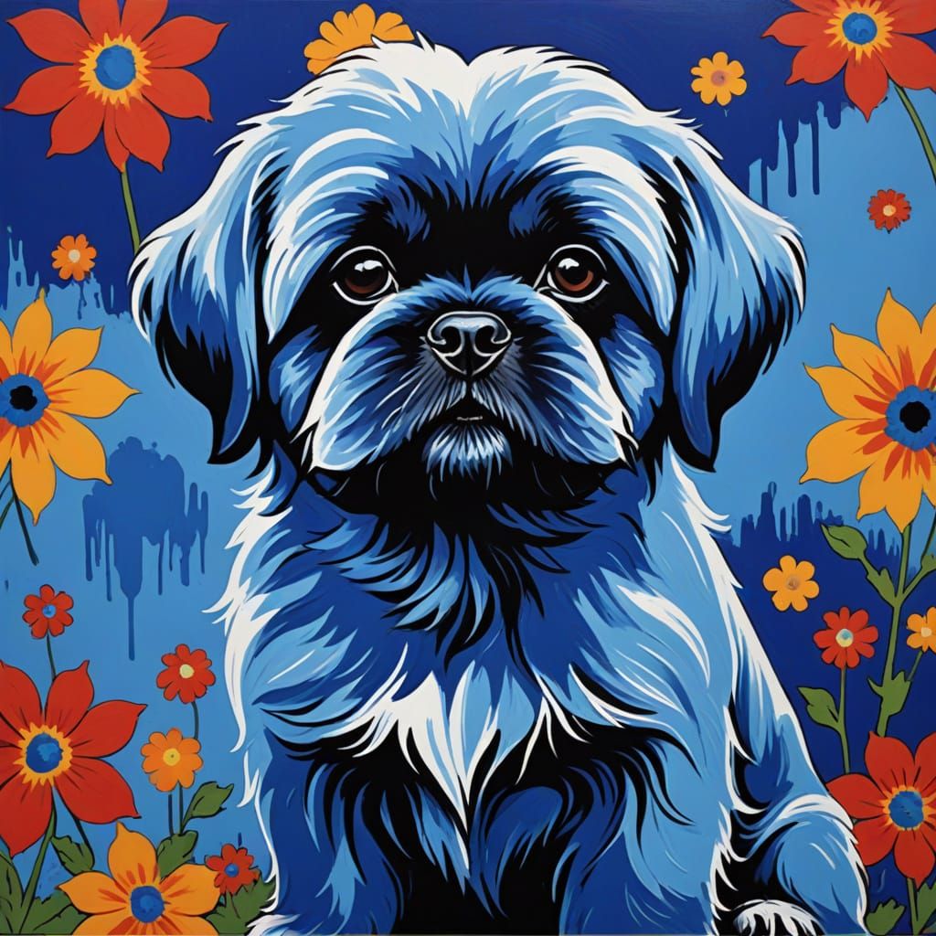 Blue Lhasa Apso in Pop Art Style