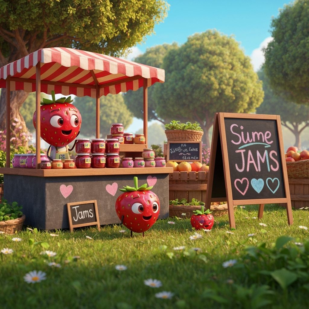 Strawberry Jam Stall in 3D Digital Art Style