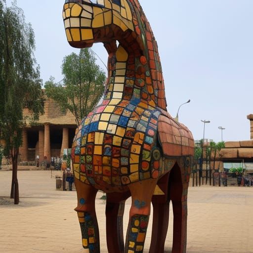 Mosaic Trojan Horse Towers Over Ancient City