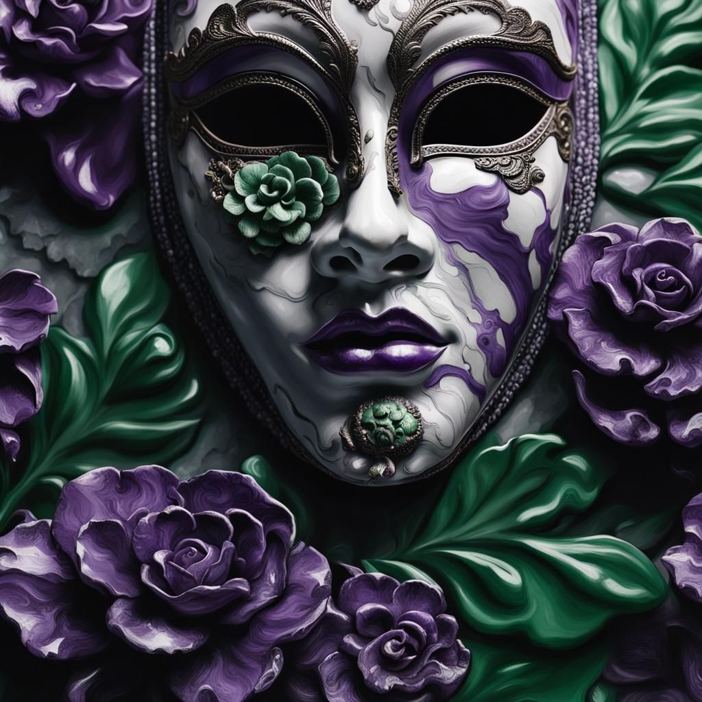 Intricate Venice Mask in Hyperrealistic Splash Art