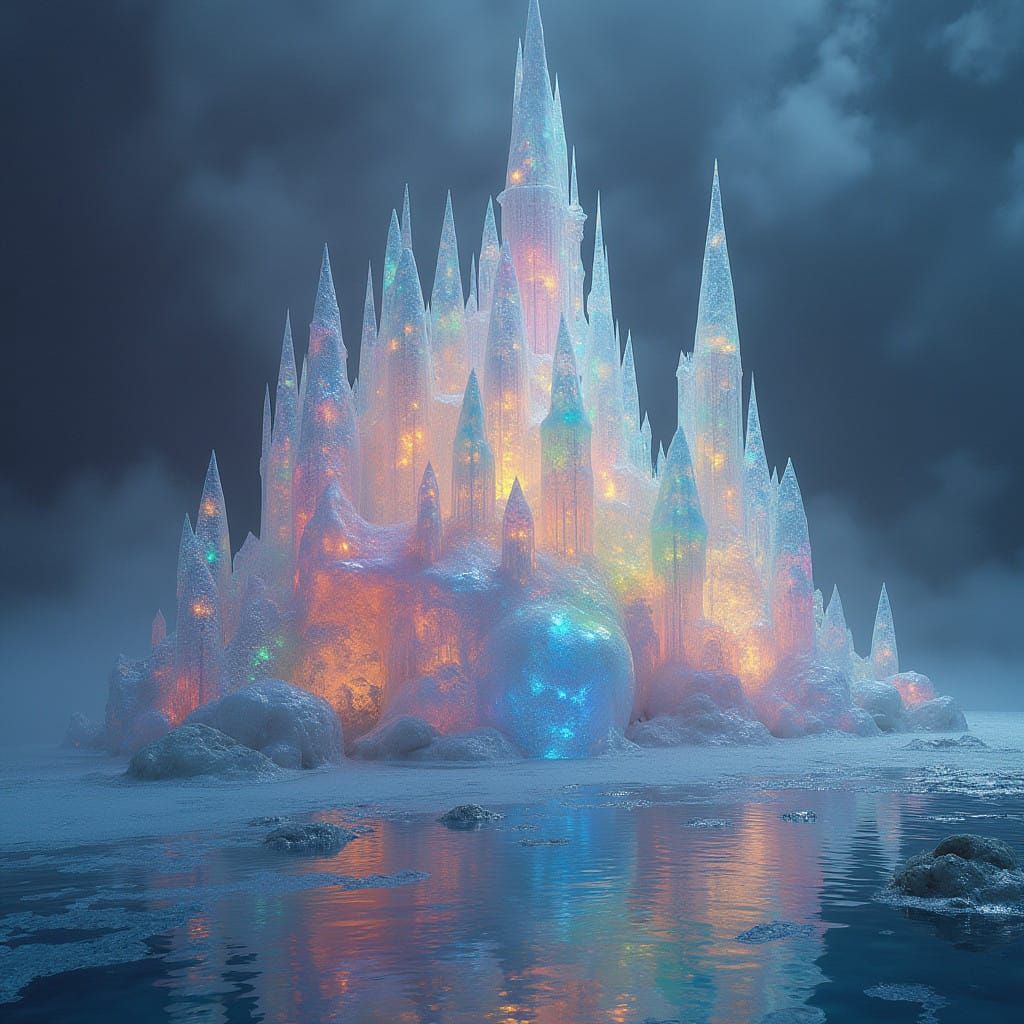 Iridescent Crystal Castle Shimmers in Otherworldly Colors