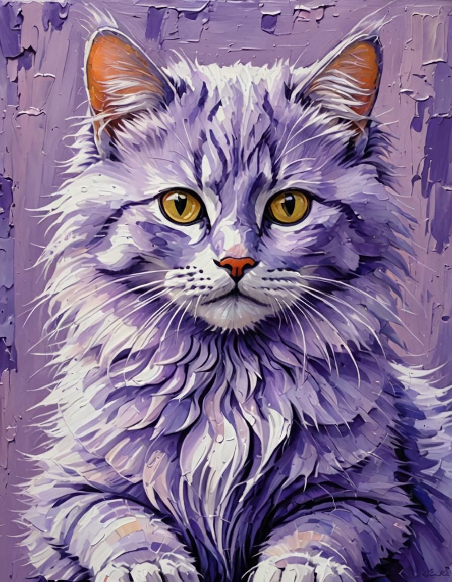 Cuddly Lilac Kitten in Expressionist Impasto Style