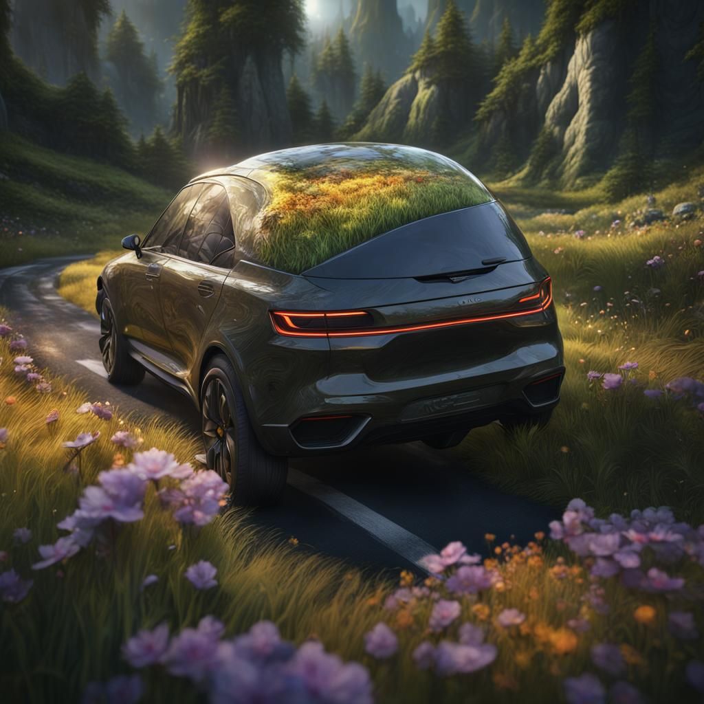 Fantastical Landscape with Sun and Grassy Road