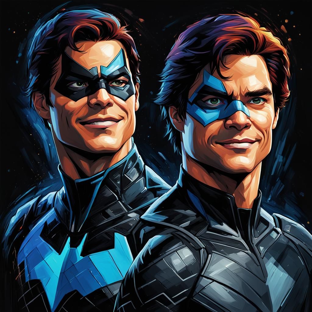 Nightwing and Starfire Portrait in Art Nouveau Style