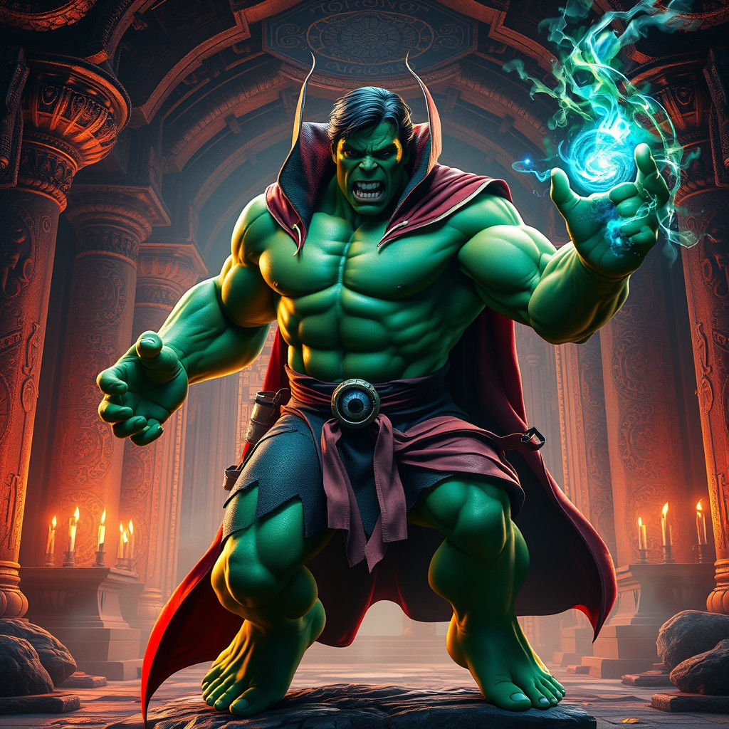 Hulk and Doctor Strange Hybrid Unleashing Magic