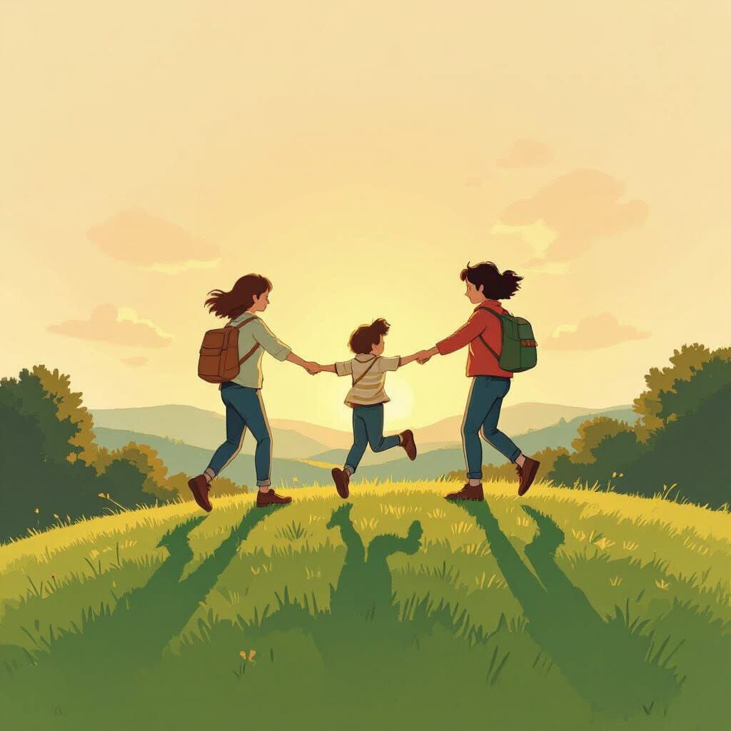 Friends Holding Hands on a Hill at Sunset