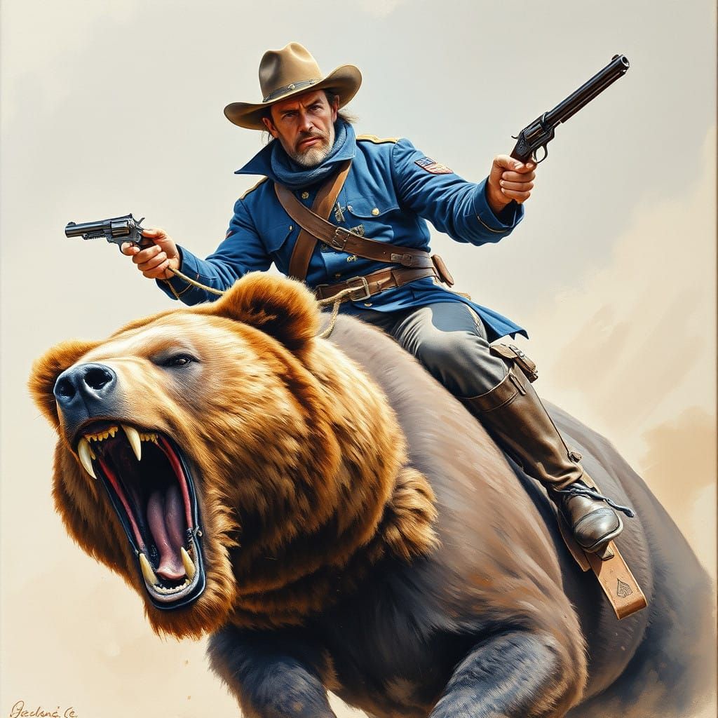 Ferocious Cavalry Charge in a Western Landscape