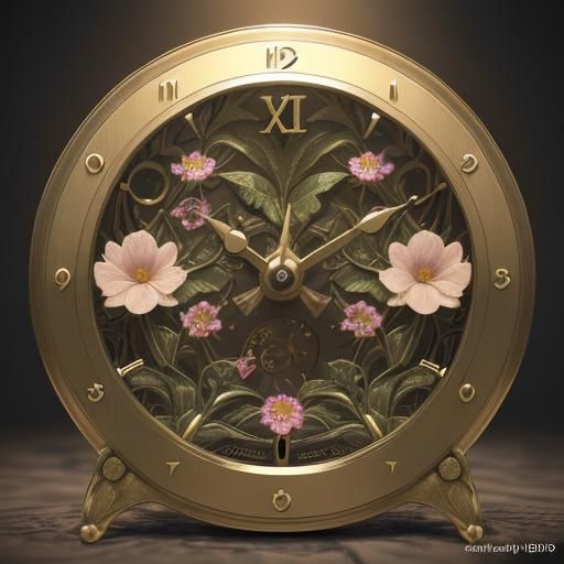 Detailed Miniature Floral Clock in 3D Style
