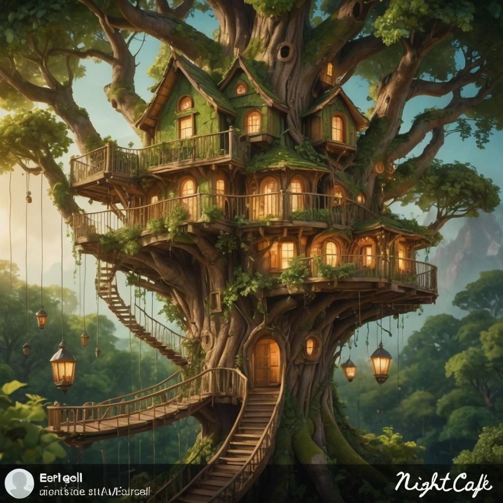 Enormous Wooden Treehouse in Macro Photorealism