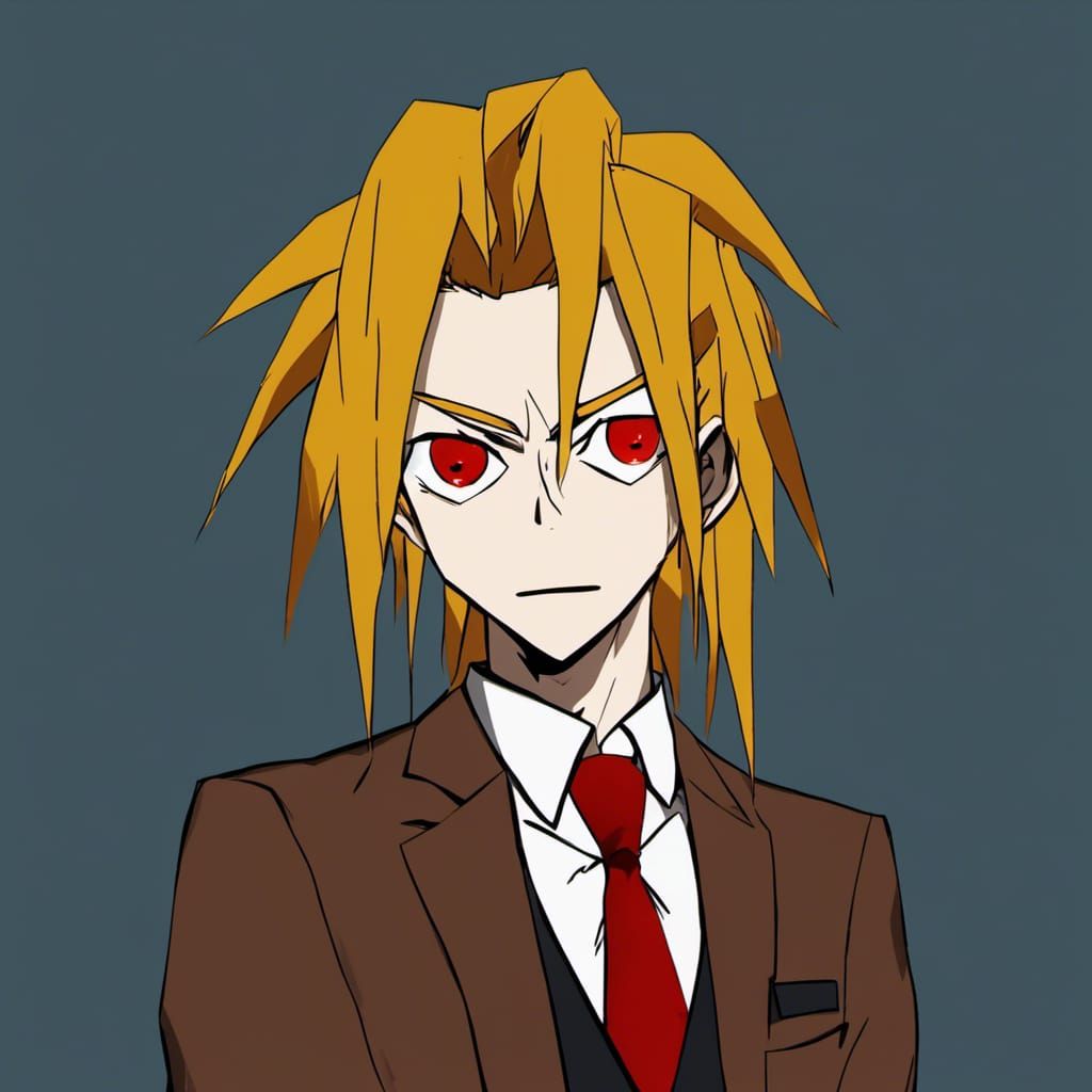 Menacing Blonde Business Anime Villain in Dark Office