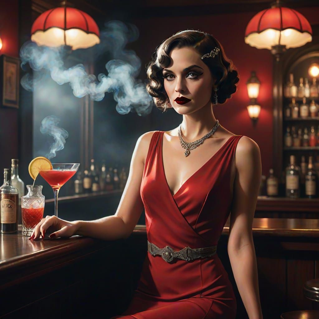 1920s Speakeasy: Sensual Woman in Red Dress