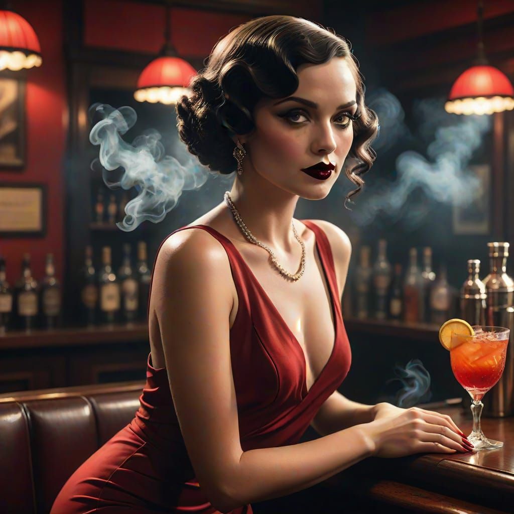 1920s Speakeasy: Sensual Woman in Red Dress