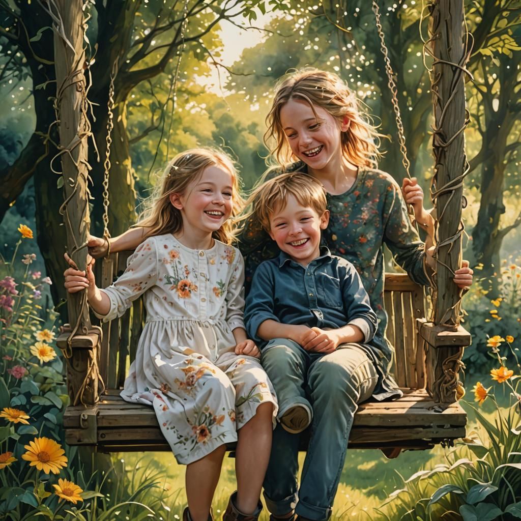 Siblings Share a Laugh in Soft Evening Light