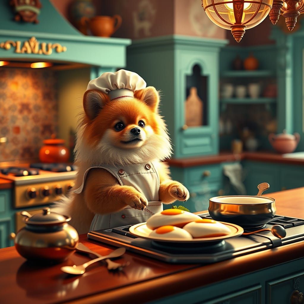 Charming Pomeranian Chef in Lavish Kitchen