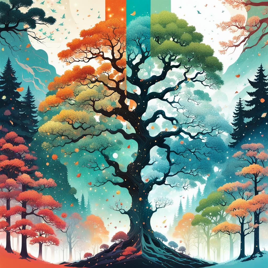 Tree of Two Seasons: Winter and Spring Collage