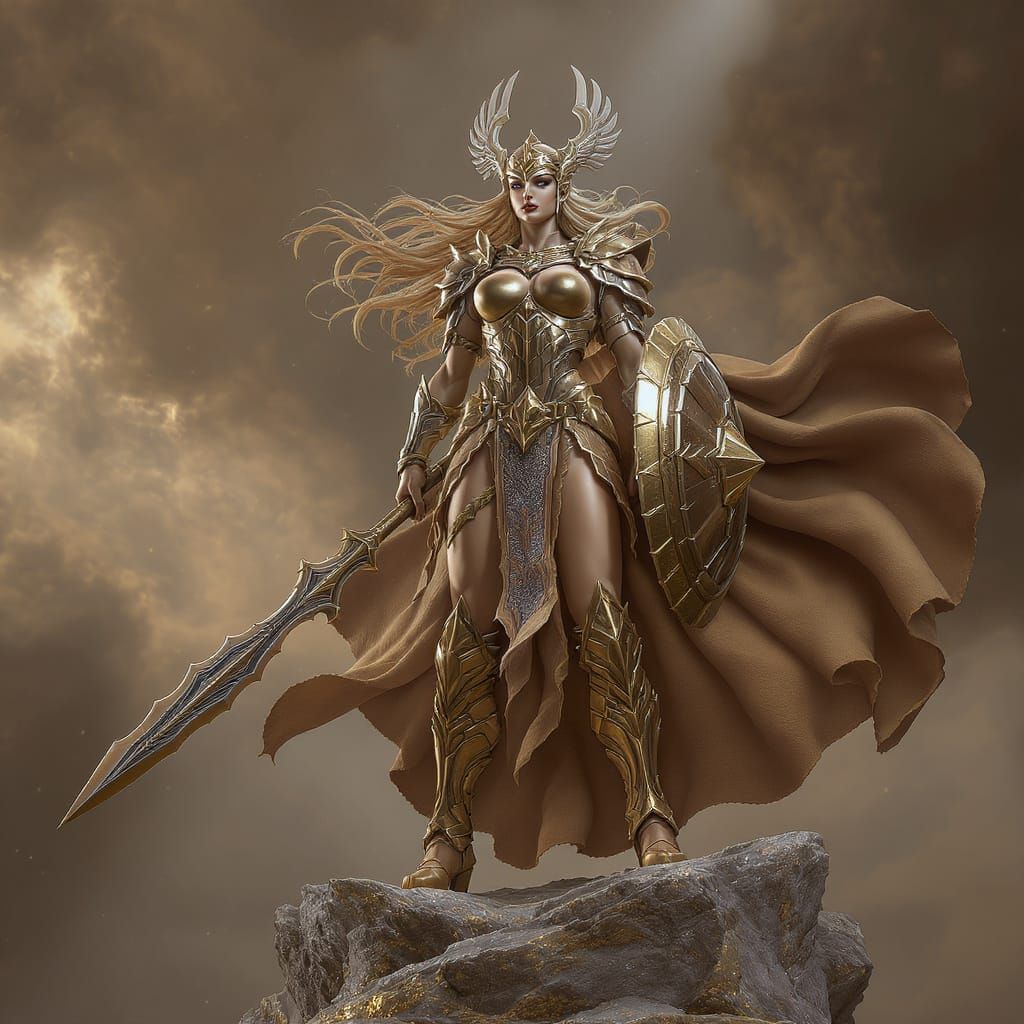 Norse Warrior Sculpture with Bronze and Stone Textures