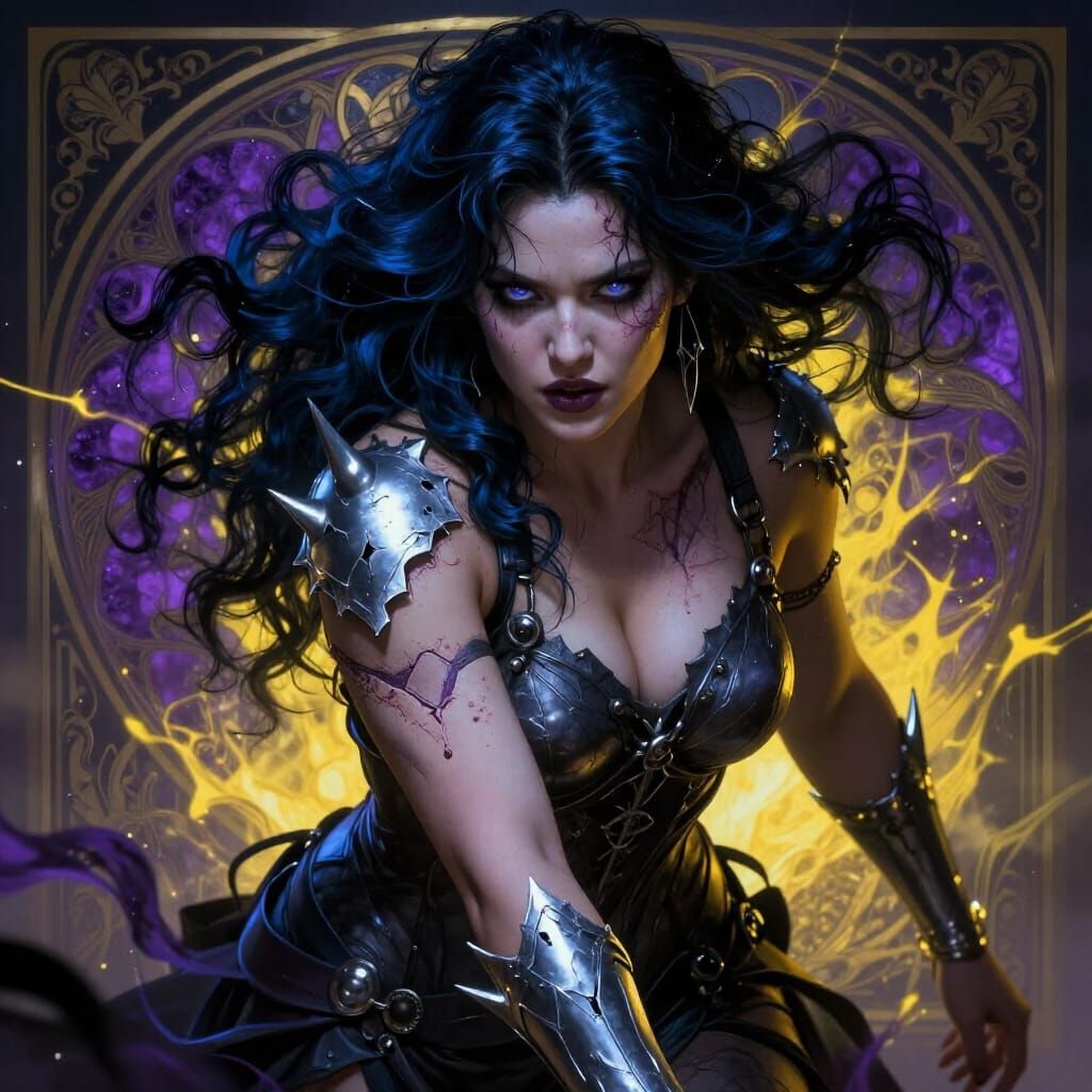 Dark Fantasy Heroine, Battle-Worn Grace, Glowing Scars