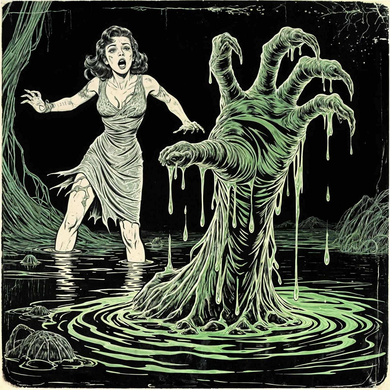 Vintage Horror Comic Cover Illustration