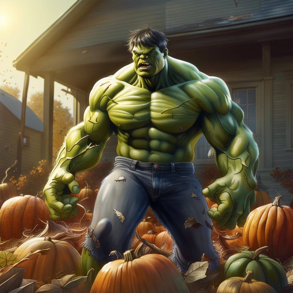Hulk Smashing Pumpkins: Digital Illustration in Comic Style