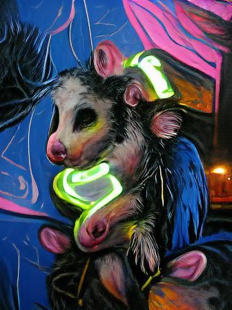 Neon Midnight Possum: Detailed Digital Painting