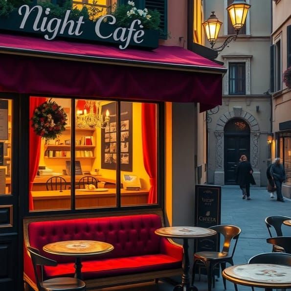 Charming Italian Night Café Scene in Golden Light